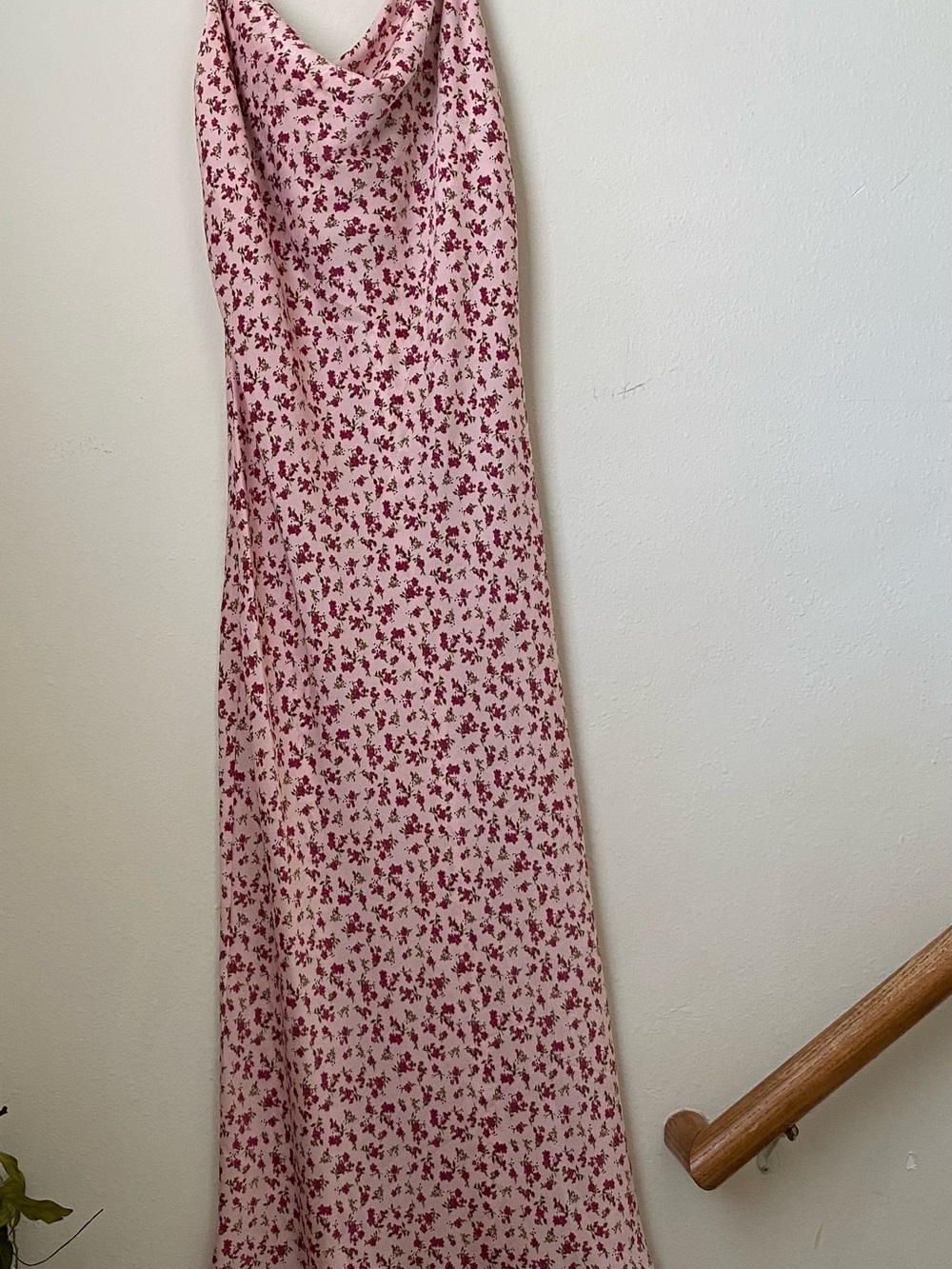 Cowl-Neck Midi Dress in Pink Floral.  Evolutionary